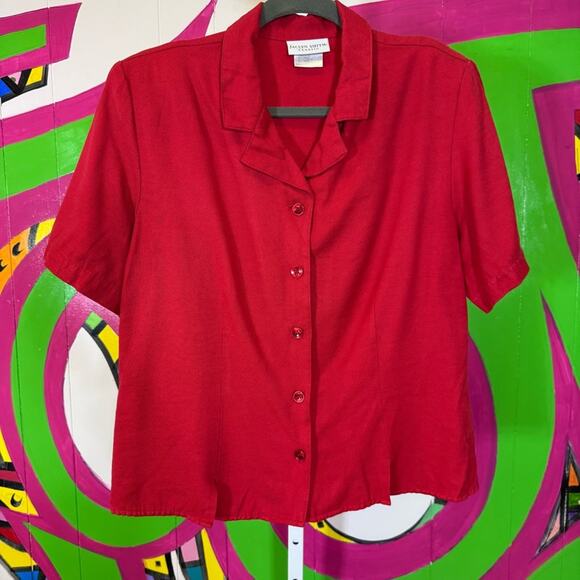 Jaclyn Smith Red Boxy Button Down Shirt Notched Collar. Size Large. Vintage - Picture 1 of 5